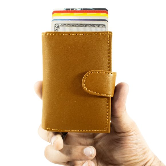 Automatic POP-UP, RFID Blocking Slim LEATHER ID Credit Card Holder - Picture 5 of 11